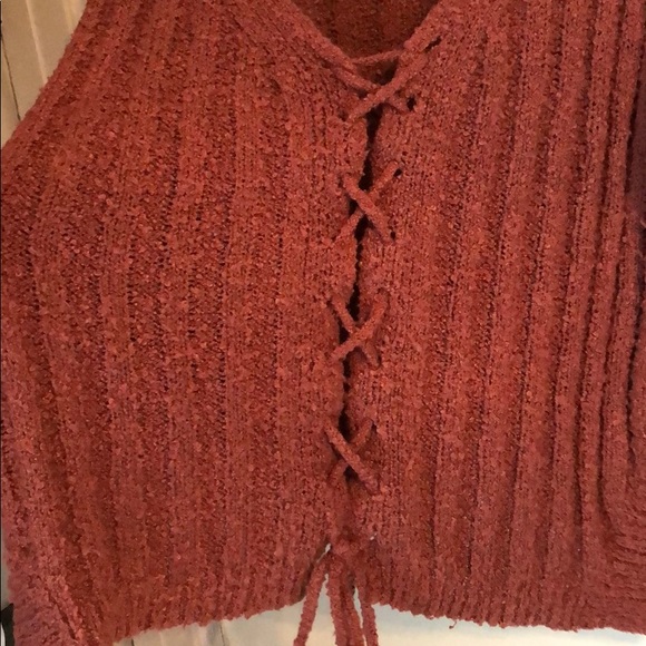 Rust Lace-Up Sweater - Picture 4 of 5